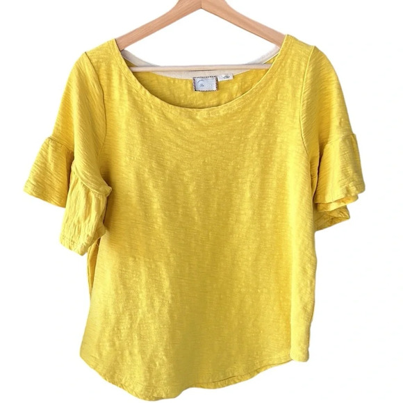 Anthropologie Postmark Sz L Mustard Yellow Christel Ruffled-Sleeve Top Cotton - Picture 2 of 8